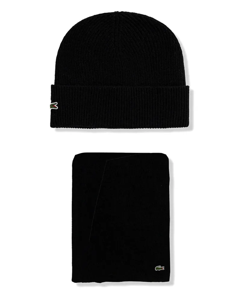 Lacoste Beanie mit Logo-Applikation (2er-Set) - Schwarz Schwarz