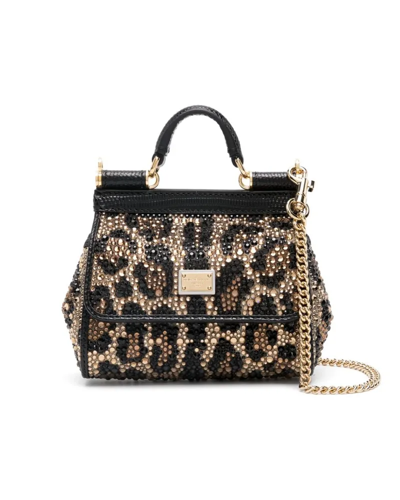 Dolce & Gabbana Sicily Mini-Tasche mit Strass - Schwarz Schwarz