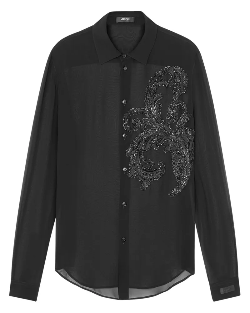 Versace Barocco Leaf Hemd mit Stickerei - Schwarz Schwarz