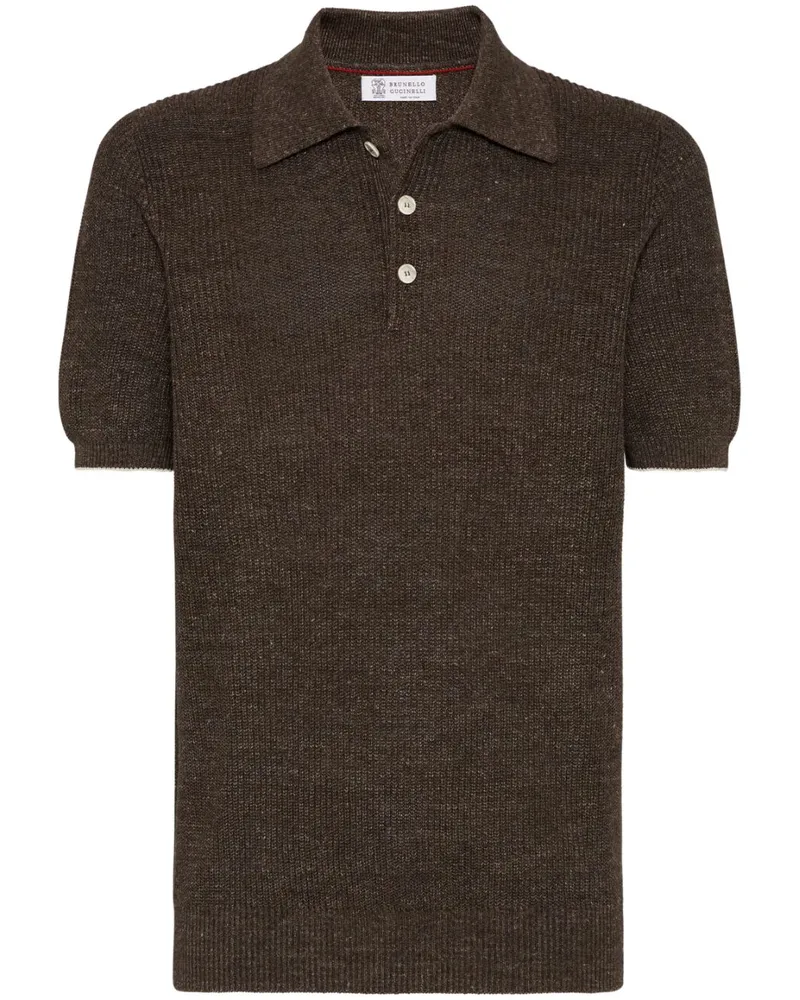 Brunello Cucinelli Poloshirt aus geripptem Strick - Braun Braun