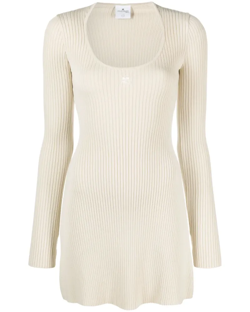 Courrèges Geripptes Strickkleid mit Logo-Stickerei - Nude Nude