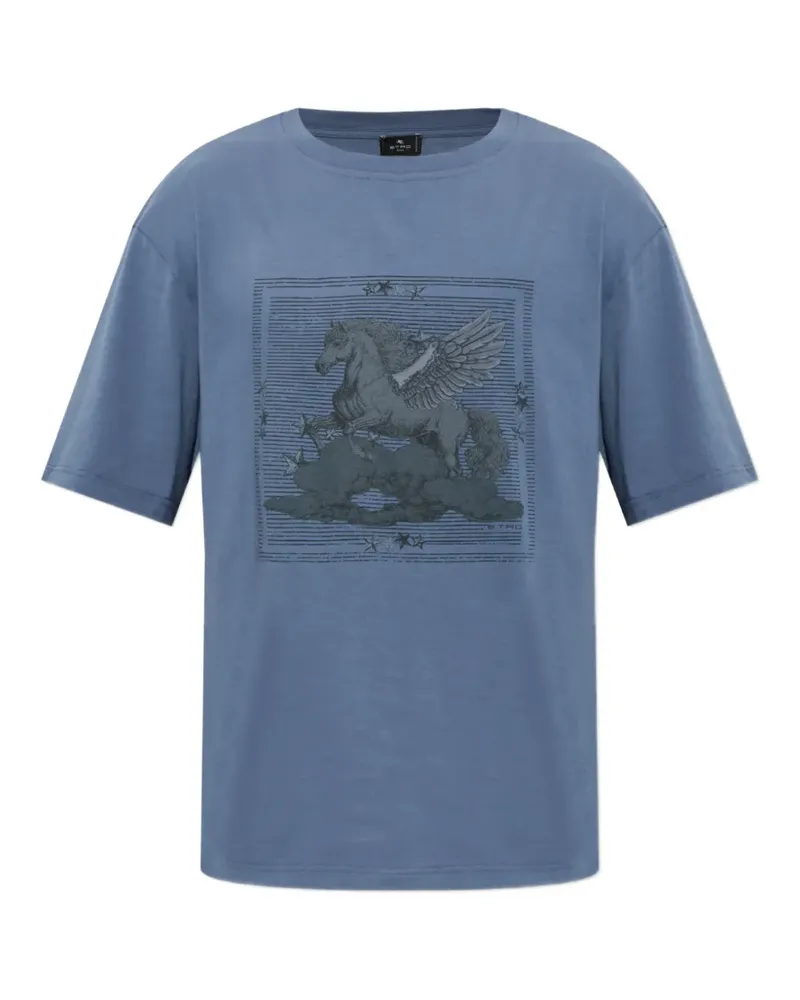 Etro T-Shirt mit Pegasus-Print - Blau Blau