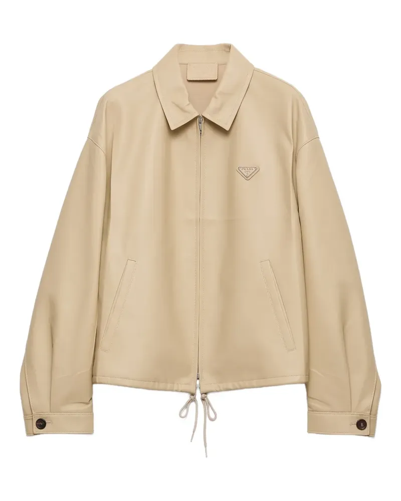 Prada Lederjacke mit Logo - Nude Nude