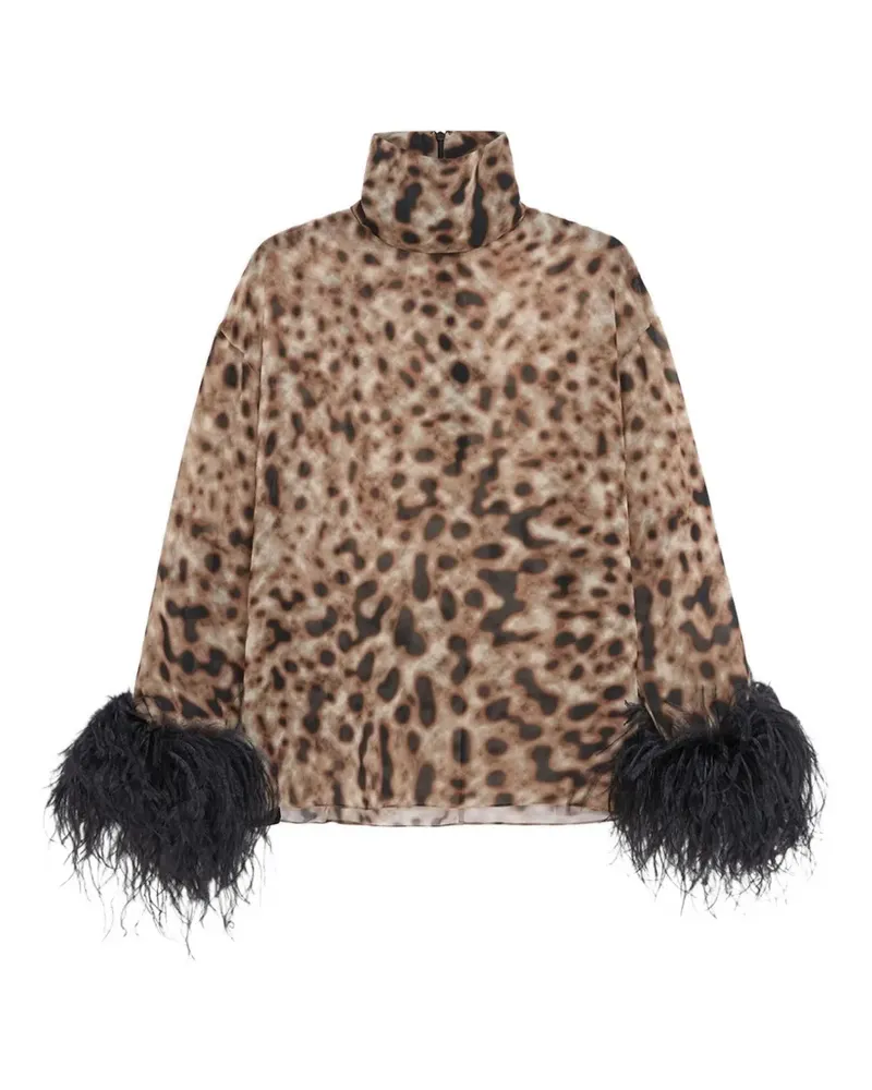 16ARLINGTON Olyss Oberteil mit Animal-Print und Federbesatz - Braun Braun
