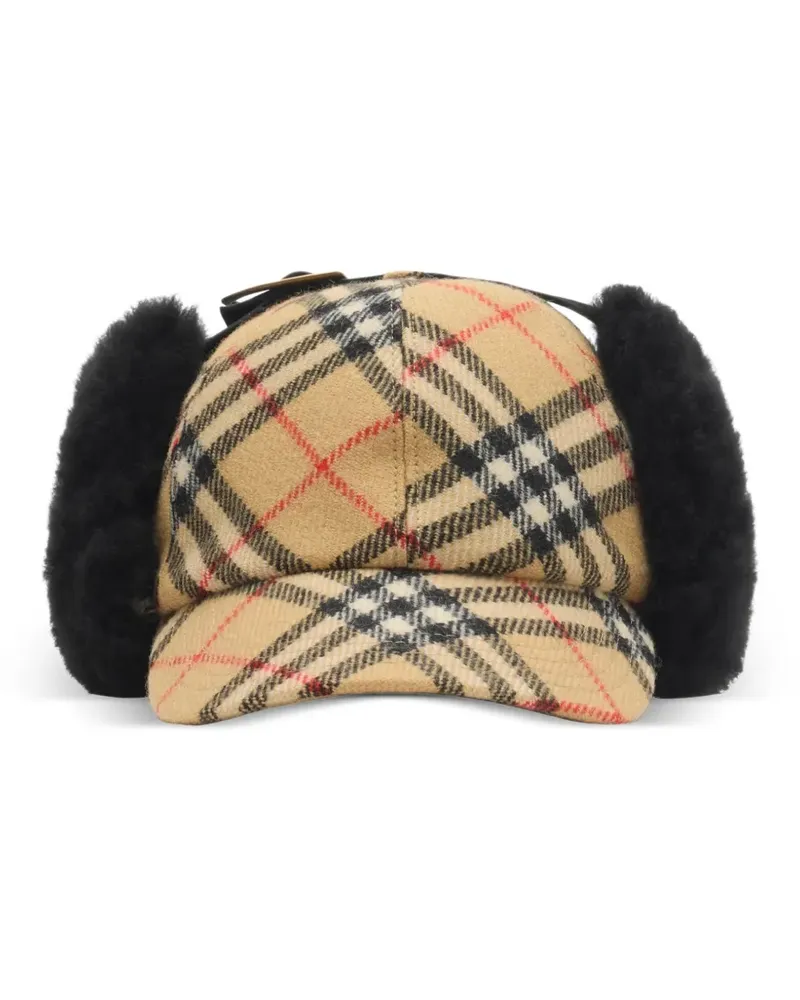 Burberry Karierte Shearling-Baseballkappe - Nude Nude