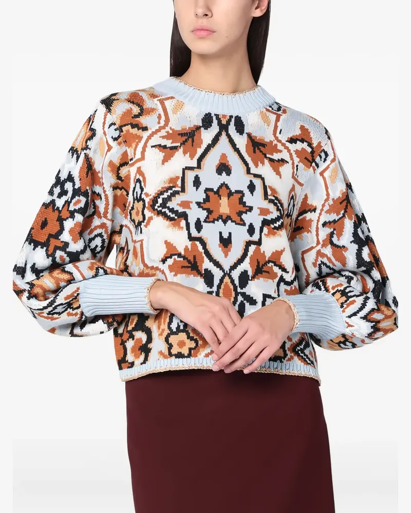 FARM Rio Tapestry Pullover mit Ballonärmeln - Blau Blau