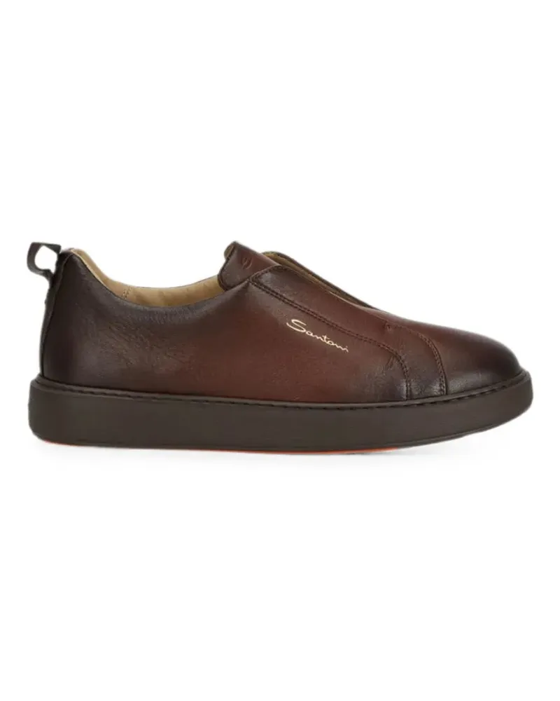 Santoni Victory burnished leather slip-on sneakers - Braun Braun