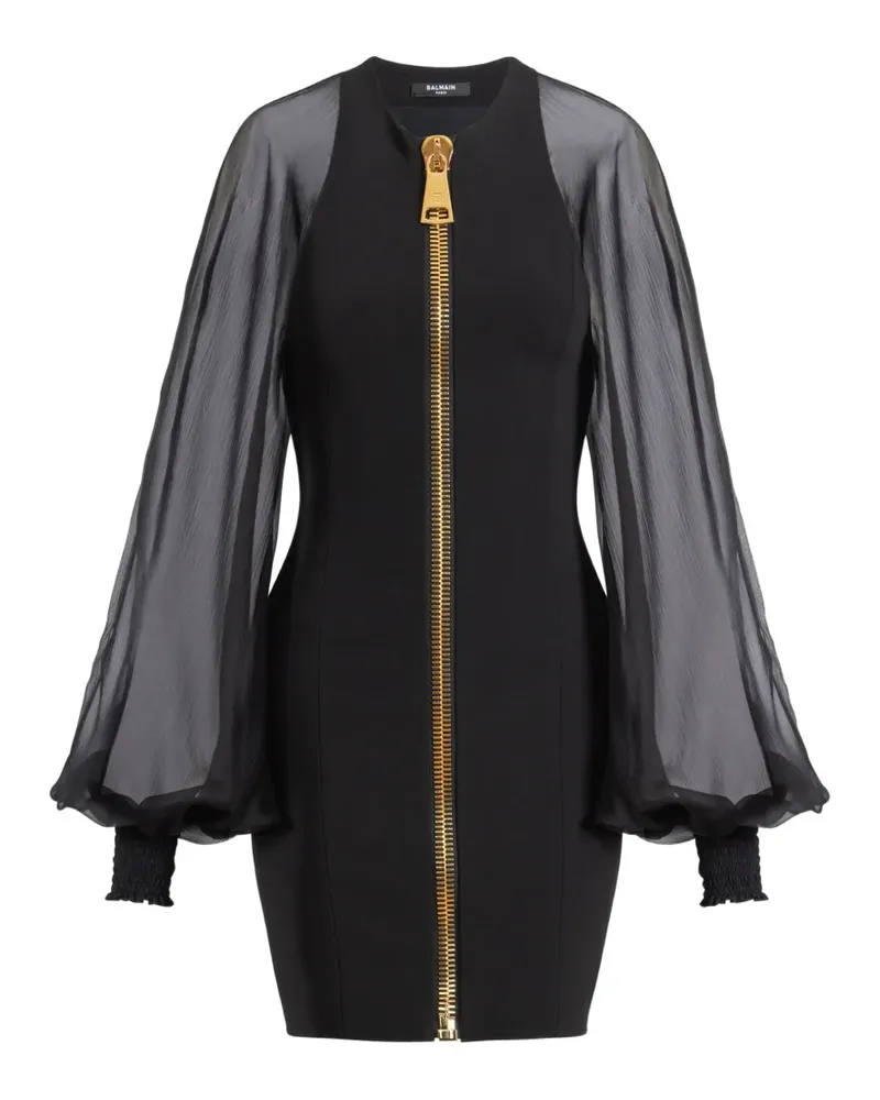 Balmain Kurzes Kleid aus Jersey und Musselin - Schwarz Schwarz
