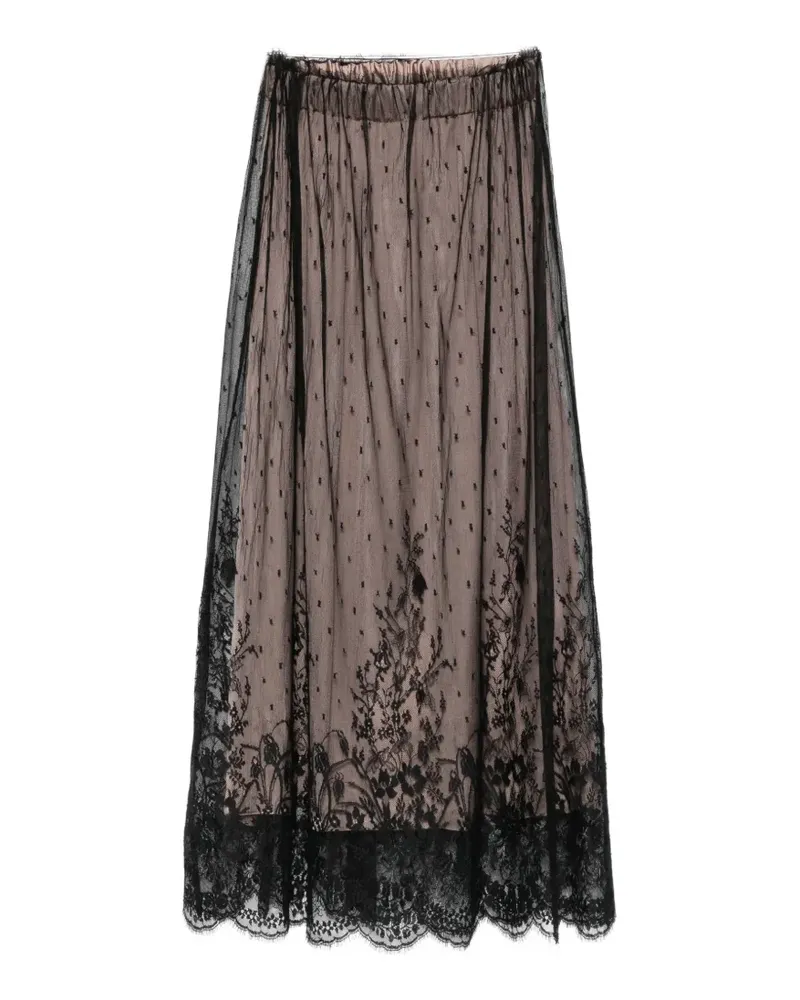 Isabel Benenato lace-overlay gathered maxi skirt - Schwarz Schwarz