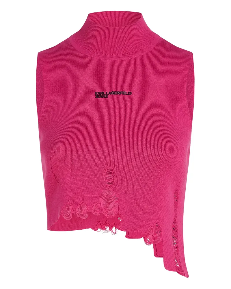 Karl Lagerfeld Oberteil im Distressed-Look mit Stehkragen - Rosa Rosa
