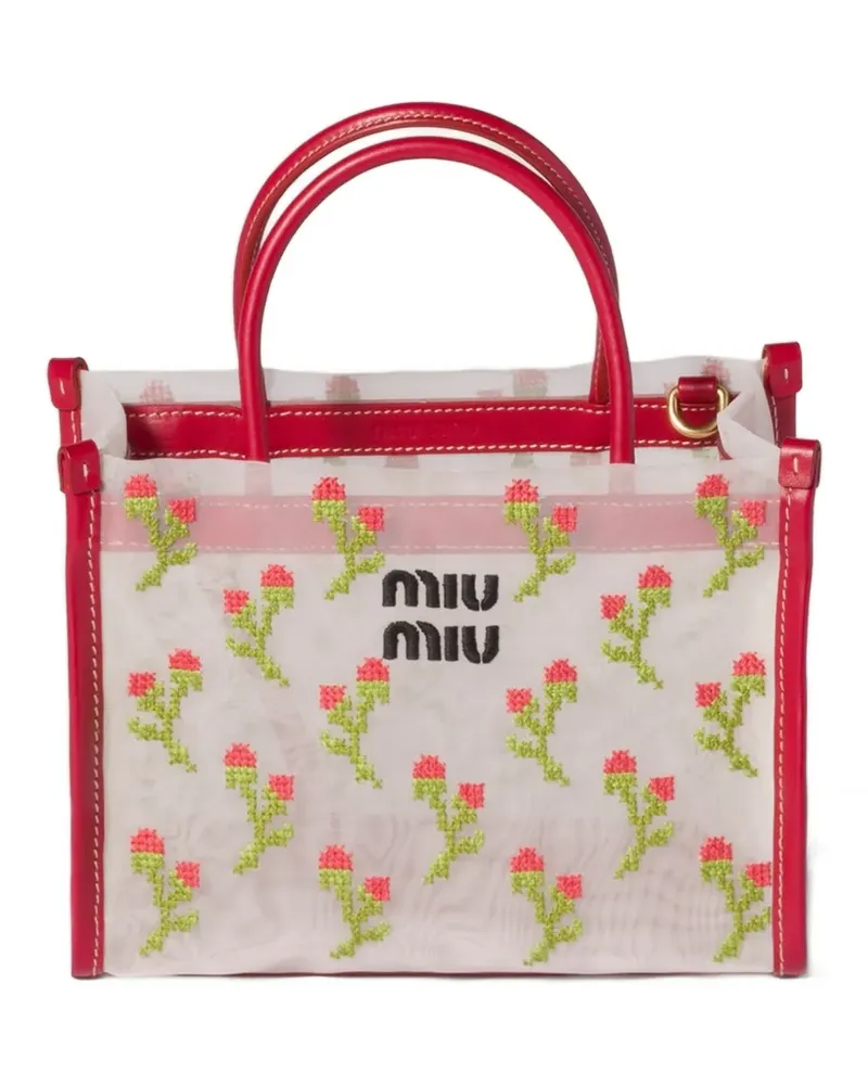 Miu Miu embroidered mesh top-handle bag - Weiß Weiß