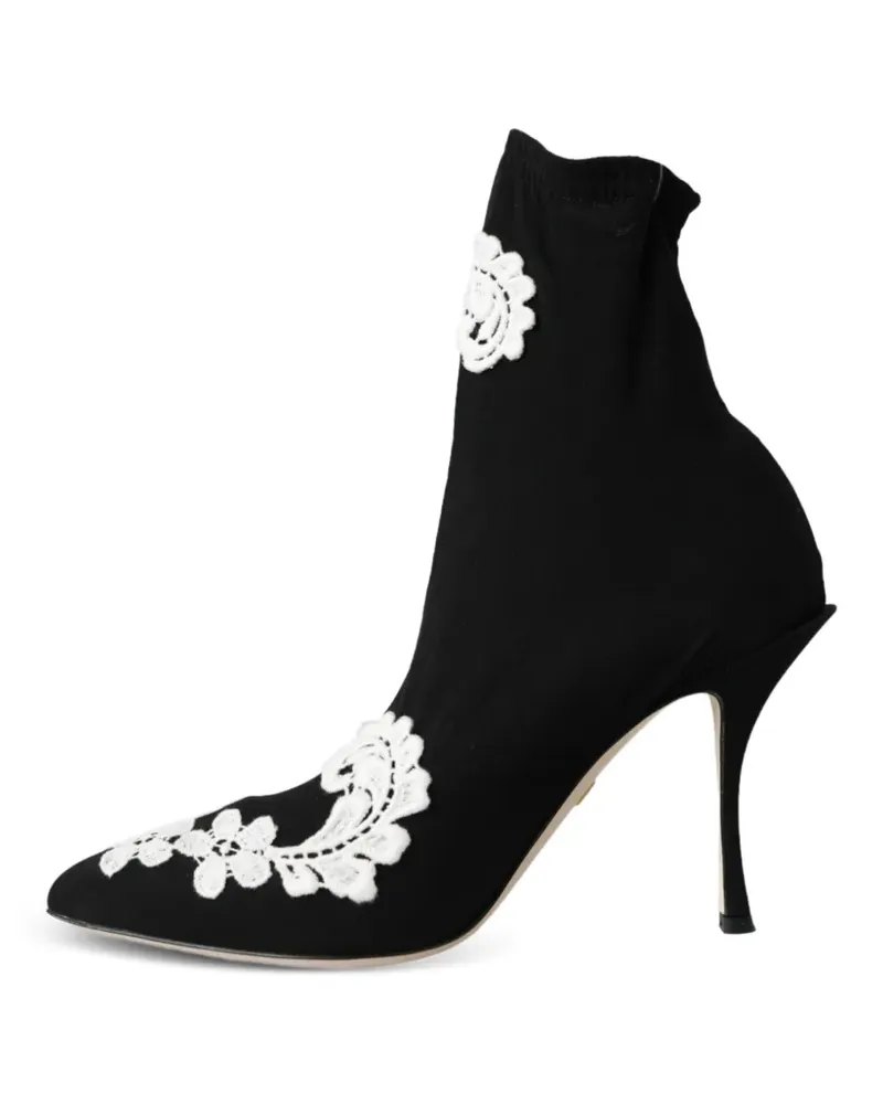 Dolce & Gabbana Slip-on-Stiefeletten mit Blumenstickerei - Schwarz Schwarz