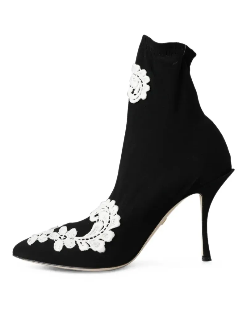 Dolce & Gabbana floral-embroidered slip-on ankle boots - Schwarz Schwarz