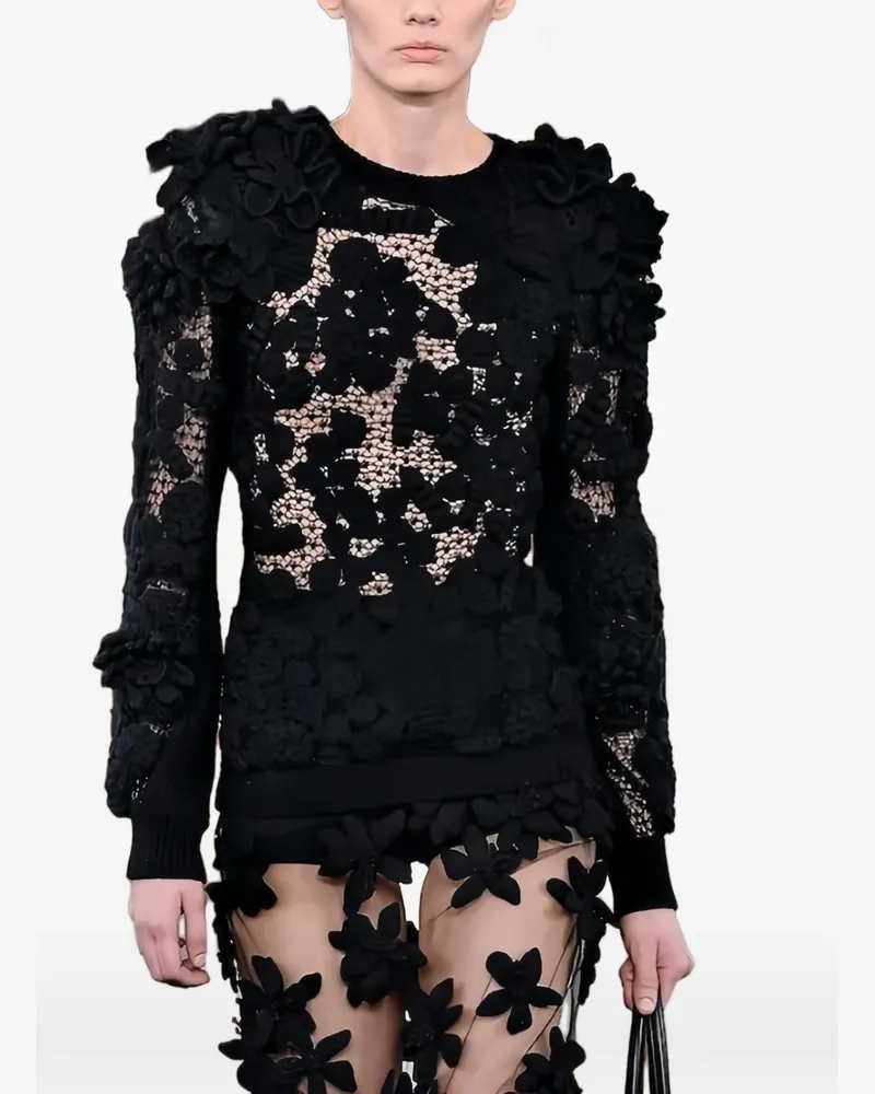 Valentino Garavani floral-appliqué lace sweatshirt - Schwarz Schwarz