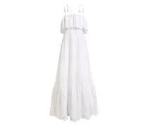 Langes Spitzenkleid mit Lochstickerei und Herzen - Weiß