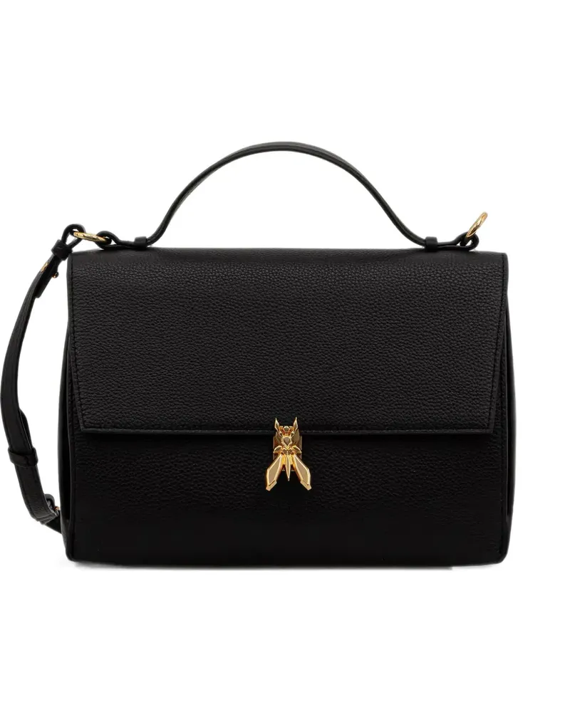 Patrizia Pepe Gekörnte Schultertasche mit Logo-Schild - Schwarz Schwarz