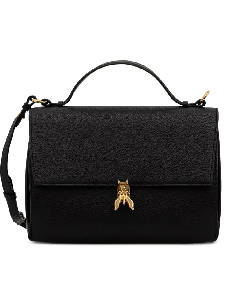 Patrizia Pepe Gekörnte Schultertasche mit Logo-Schild - Schwarz Schwarz