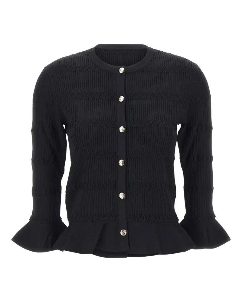 Liu Jo ruffled rib-knit cardigan - Schwarz Schwarz