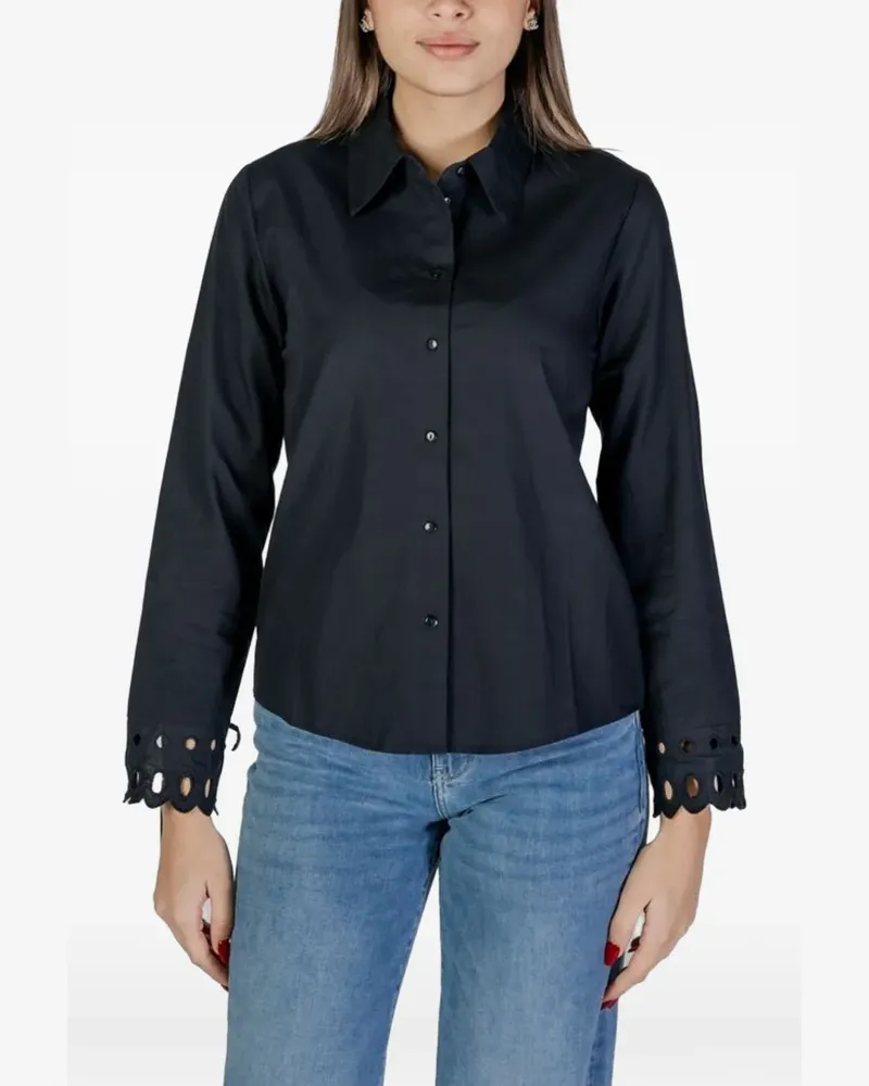 Jacqueline de Yong broderie anglaise tie-cuff shirt - Schwarz Schwarz