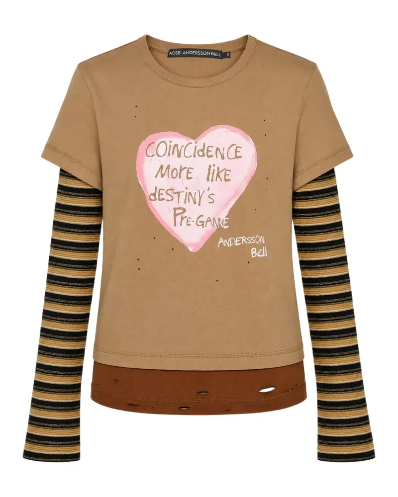 Andersson Bell Heart Message T-Shirt im Layering-Look - Braun Braun