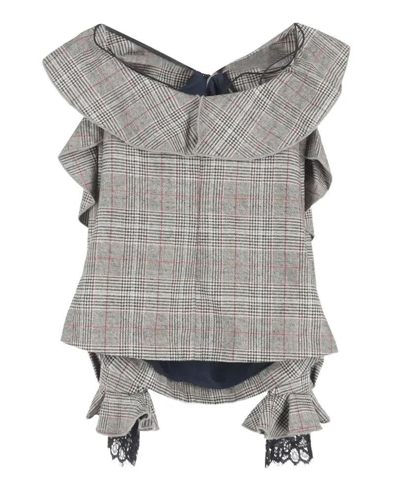 Self-Portrait plaid frill off-shoulder top - Grau Grau