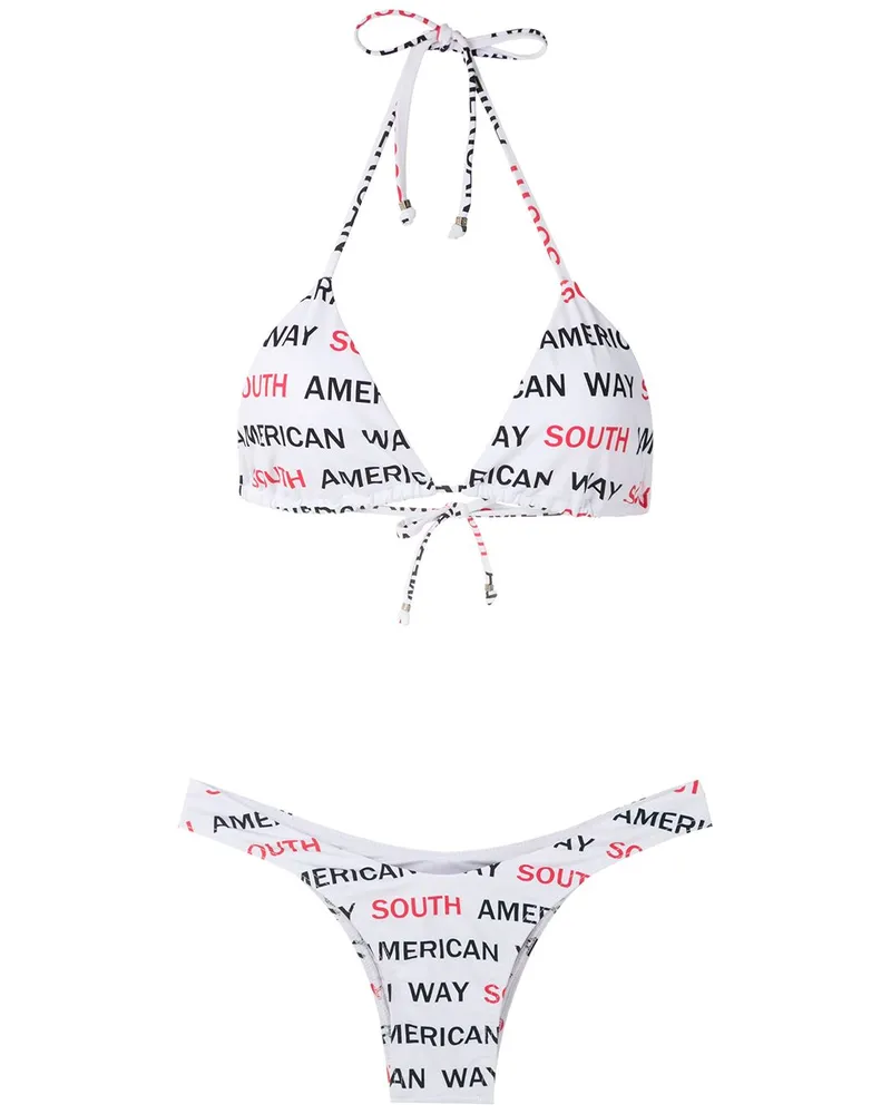 Amir Slama Bikini mit Logo-Print - Weiß Weiß
