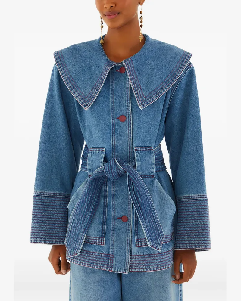 FARM Rio collar belted jacket - Blau Blau