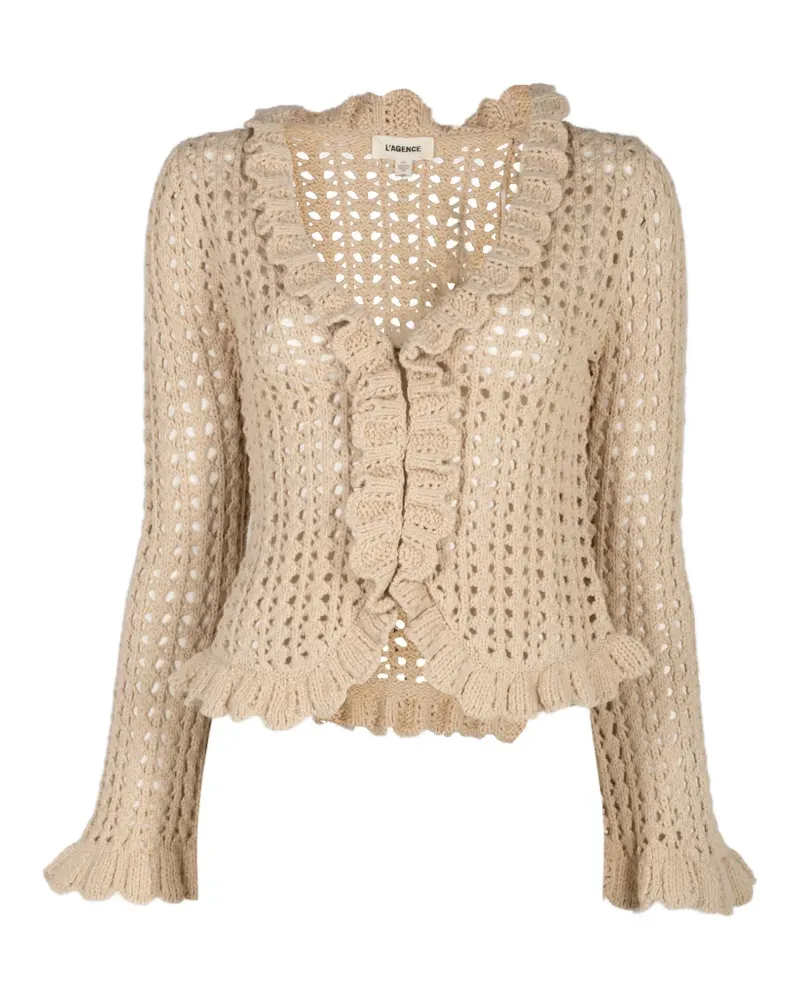L'Agence Solaris ruffled open-stitch cardigan - Nude Nude