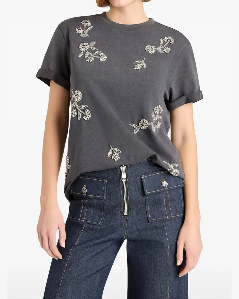 Cinq à Sept T-Shirt mit Blumenstickerei - Grau Grau