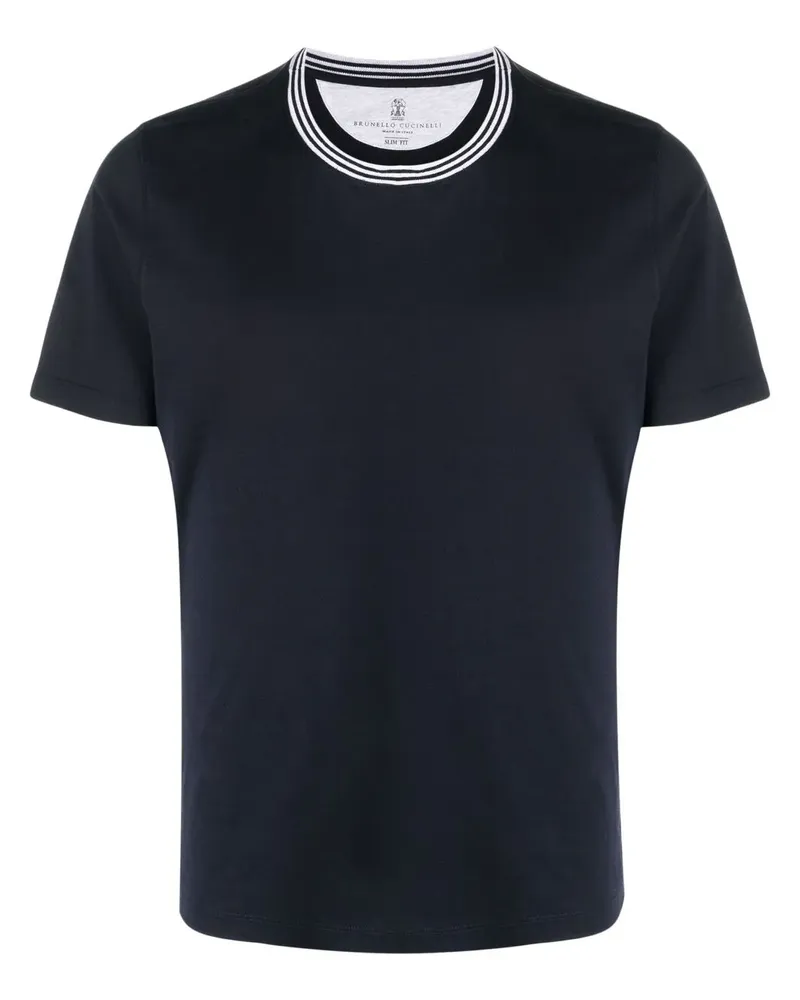 Brunello Cucinelli T-Shirt mit Kontrastkragen - Blau Blau