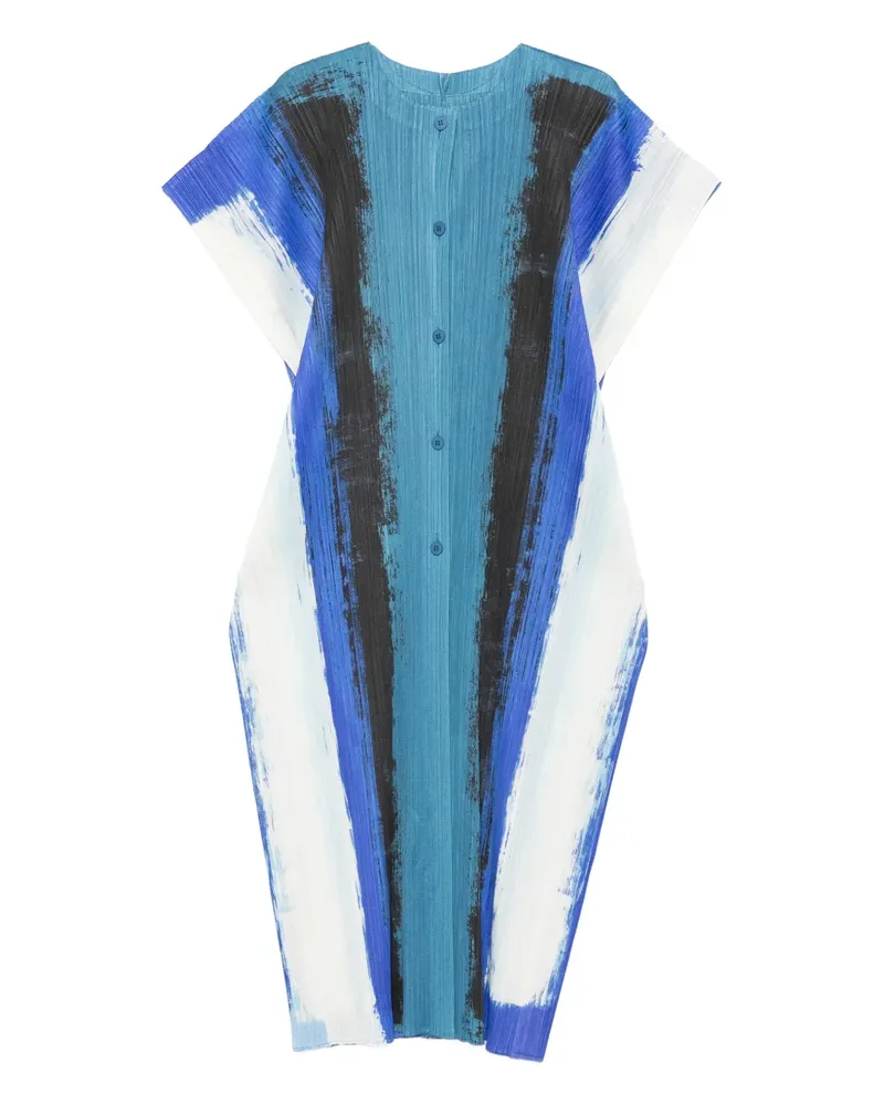 Issey Miyake Plissiertes Kleid mit Pinselstrich-Print - Blau Blau
