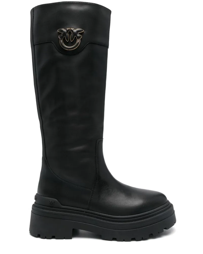 Pinko Stiefel mit Love Birds-Schild - Schwarz Schwarz