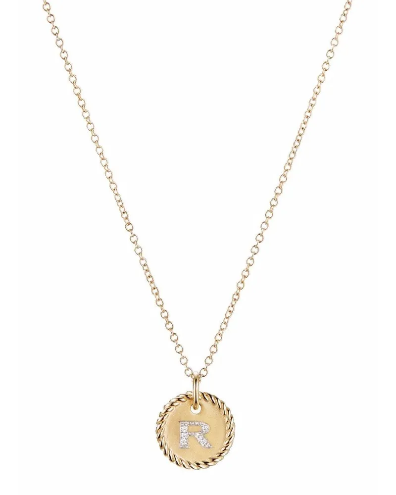 David Yurman 18kt R Initial Charm Gelbgoldhalskette mit Diamanten Gold
