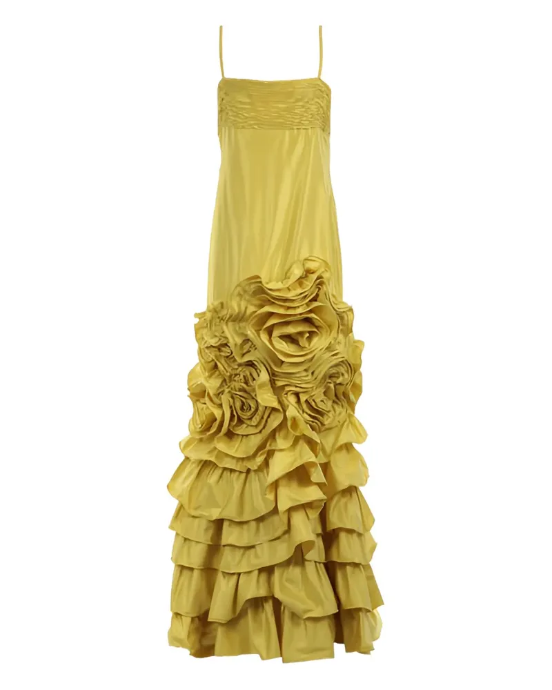 Valentino Garavani Plissiertes Midikleid mit Rosendetail - Gelb Gelb