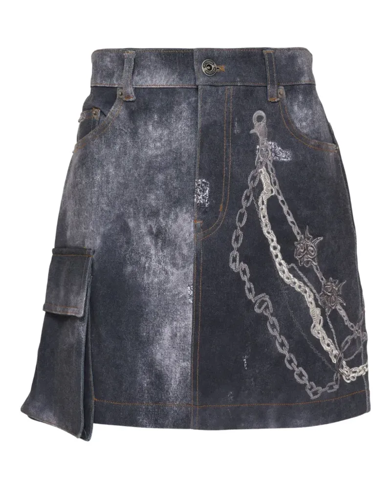 WE 11 DONE acid-wash chain-print mini skirt - Schwarz Schwarz