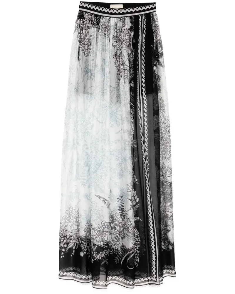 Elie Saab Langer Chiffonrock mit Print - Schwarz Schwarz