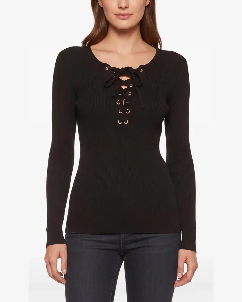 Maje lace-up rib-knit top - Schwarz Schwarz