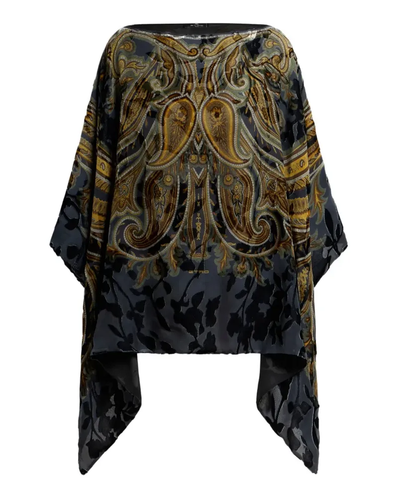 Etro Burnout Poncho aus Samt mit Paisley-Print - Grau Grau