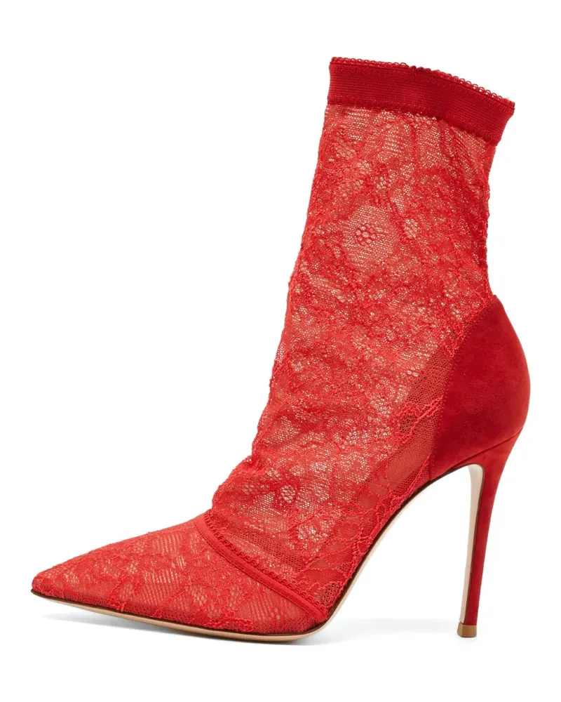 Gianvito Rossi lace pointed-toe ankle boots - Rot Rot