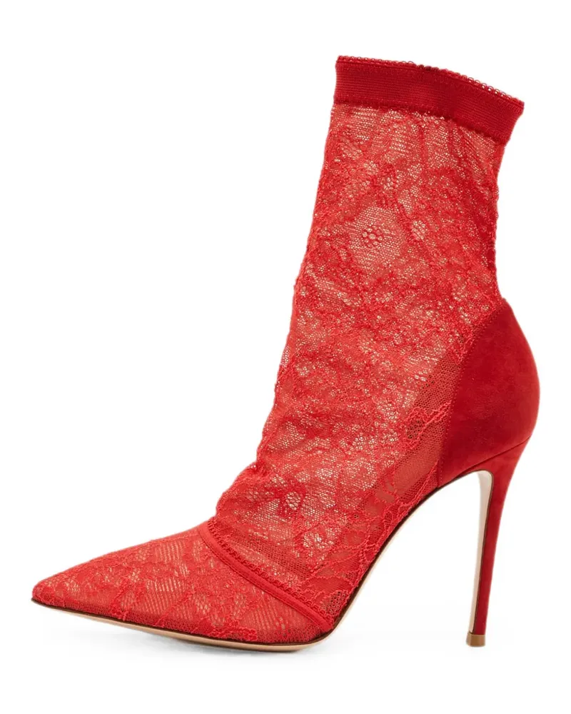 Gianvito Rossi lace pointed-toe ankle boots - Rot Rot