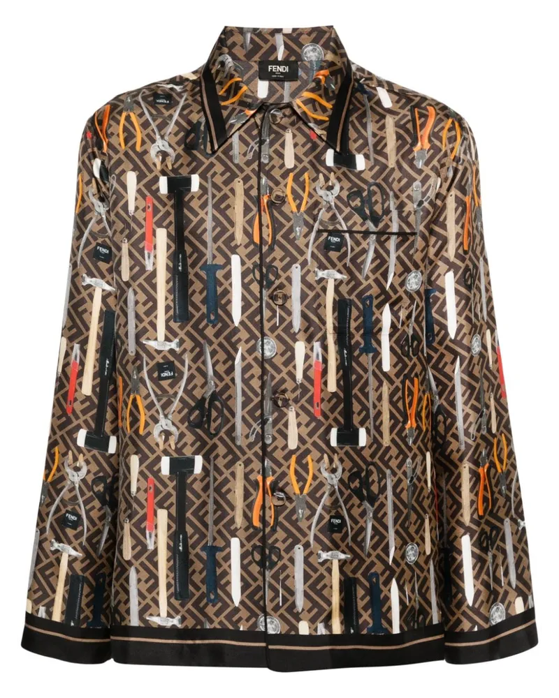 Fendi Seidenhemd mit grafischem Print - Braun Braun