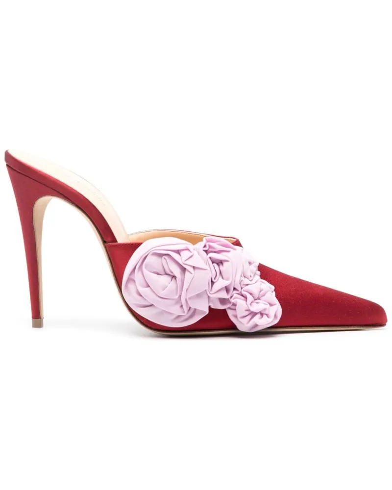 Magda Butrym Satin-Mules mit Blumenapplikation 105mm Rot