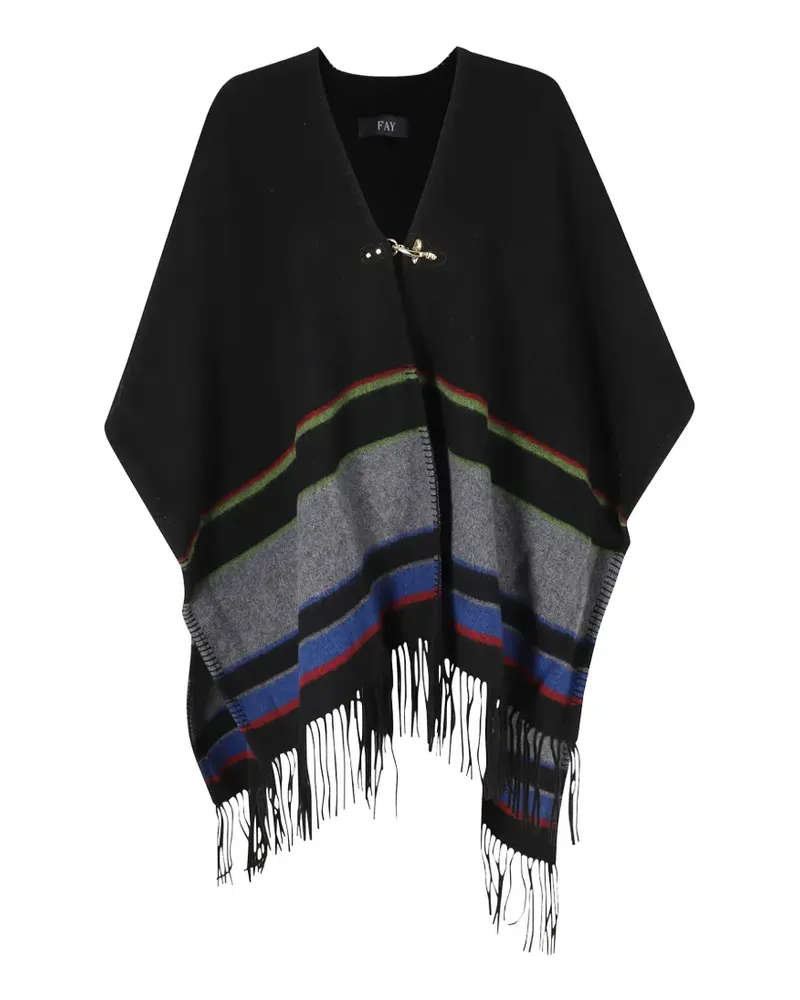 Fay striped fringed cape - Schwarz Schwarz
