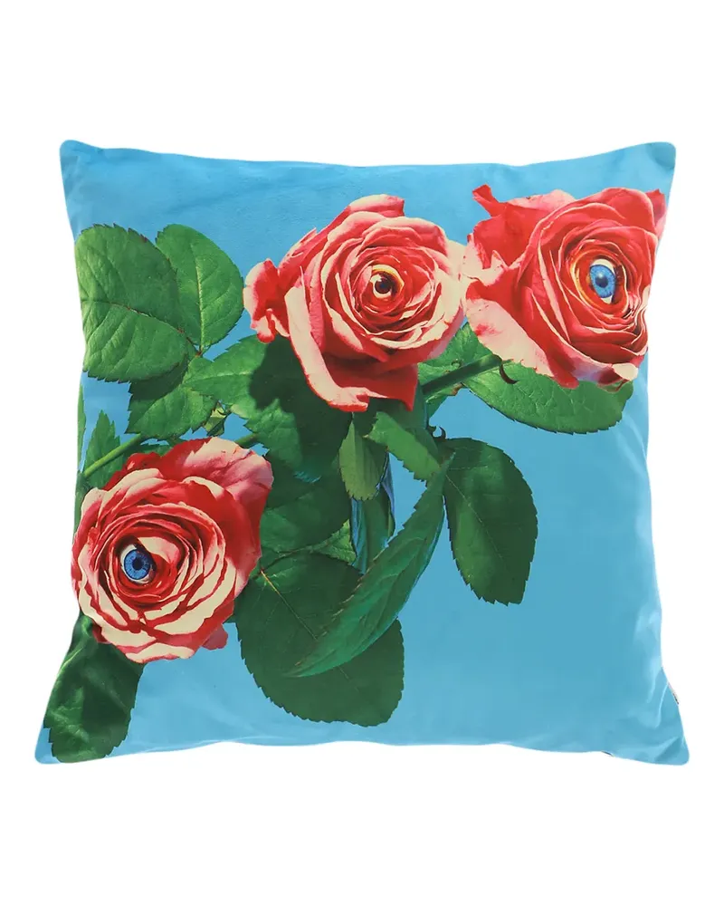 Seletti Kopfkissen mit Rosen-Print - Blau Blau