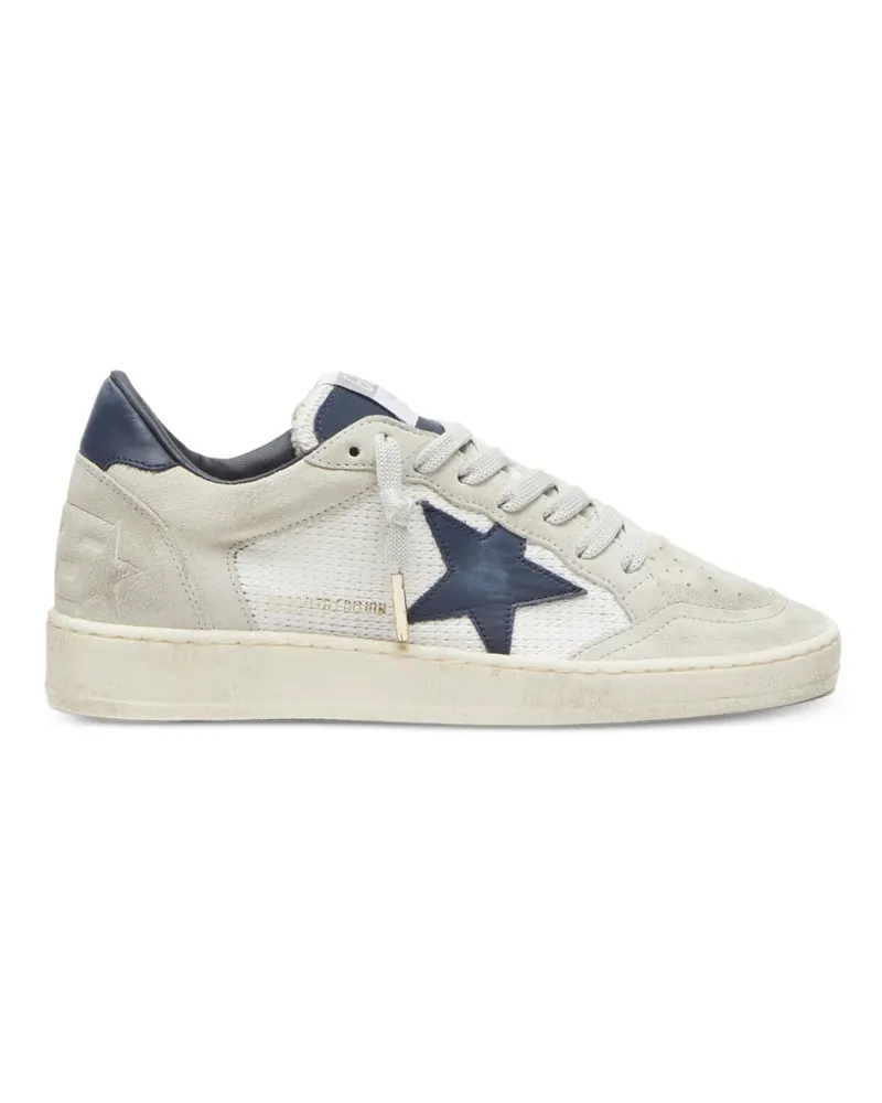 Golden Goose Ball Star LTD Sneakers aus beigefarbenem Häkelstoff und Wildleder mit blauem Stern - Nude Nude