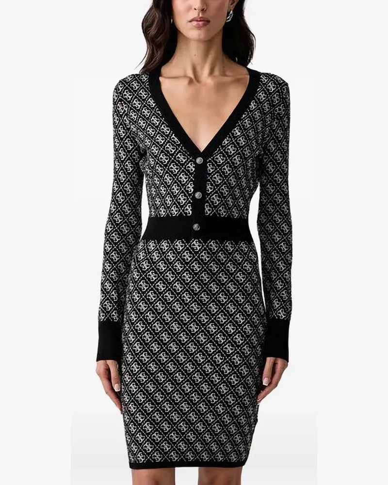 Guess logo-pattern V-neck mini dress - Schwarz Schwarz