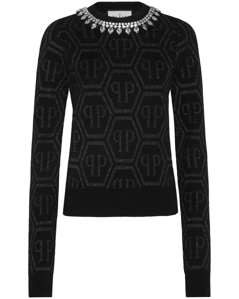 Philipp Plein Kristallverzierter Pullover Schwarz