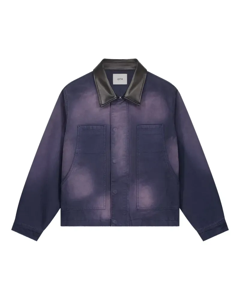 Arte Antwerp Ausgeblichene Jeansjacke mit Lederkragen - Blau Blau