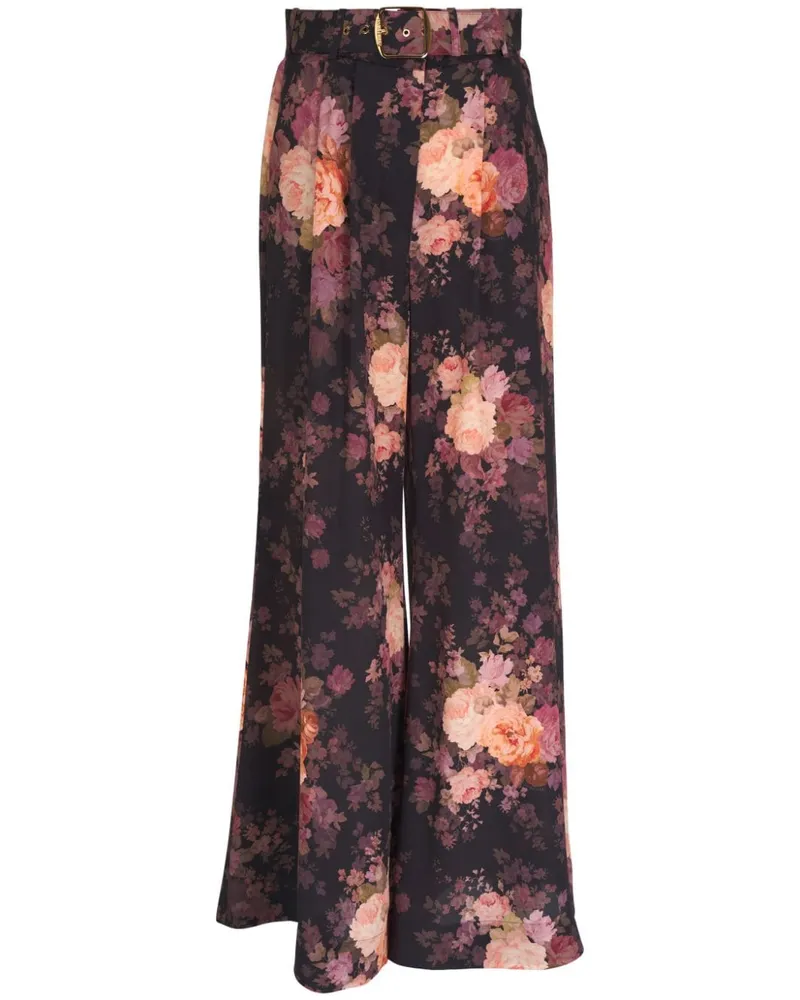 Zimmermann Ausgestellte Hose mit Blumen-Print - Schwarz Schwarz