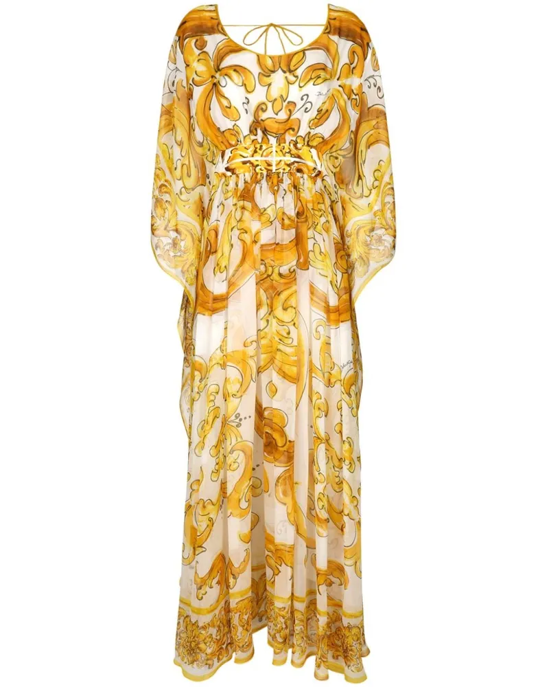 Dolce & Gabbana Chiffonkleid mit Majolica-Print - Gelb Gelb